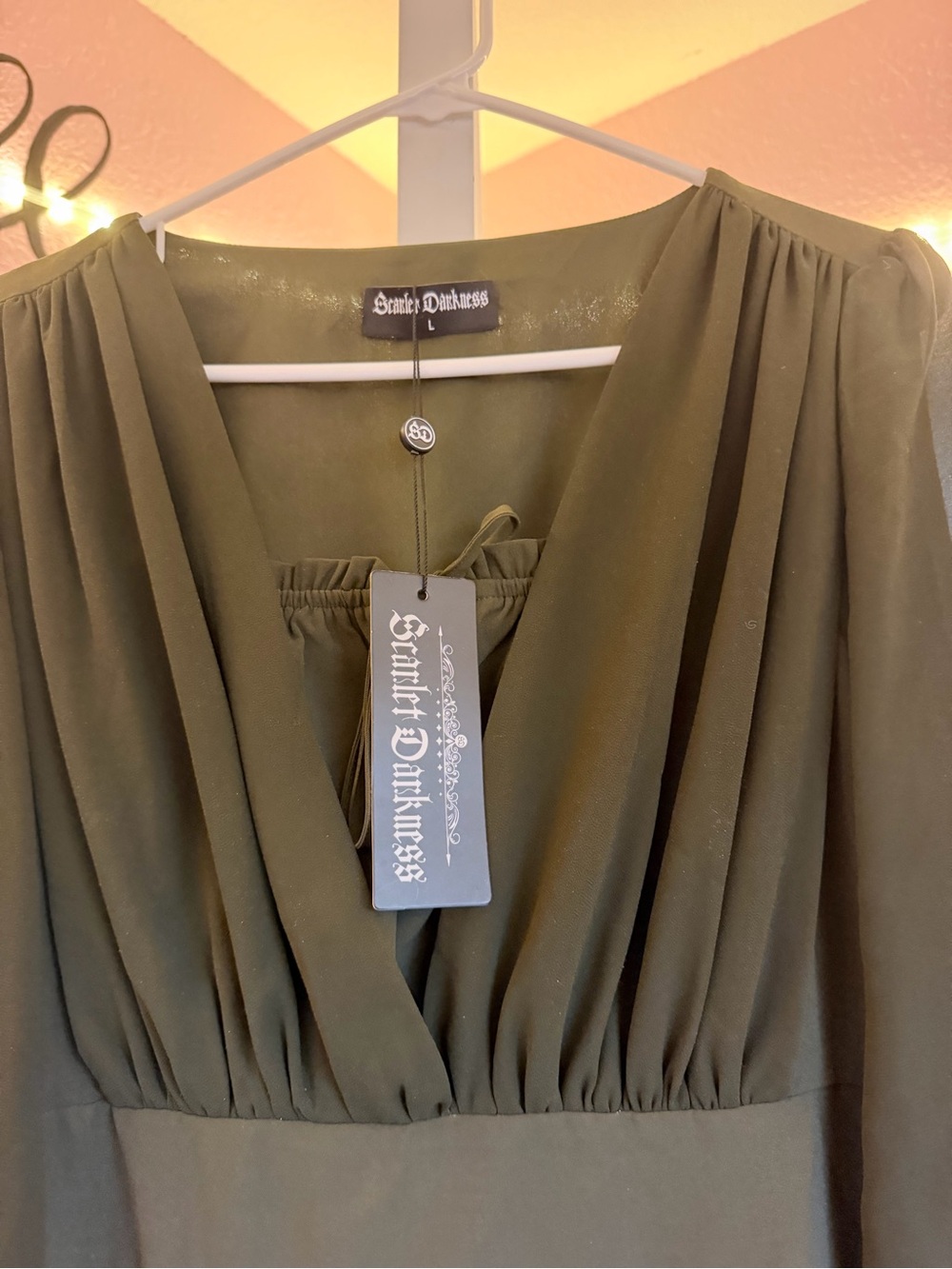 Saint of Darkness Olive Green Long-Sleeve V-Neck Dress